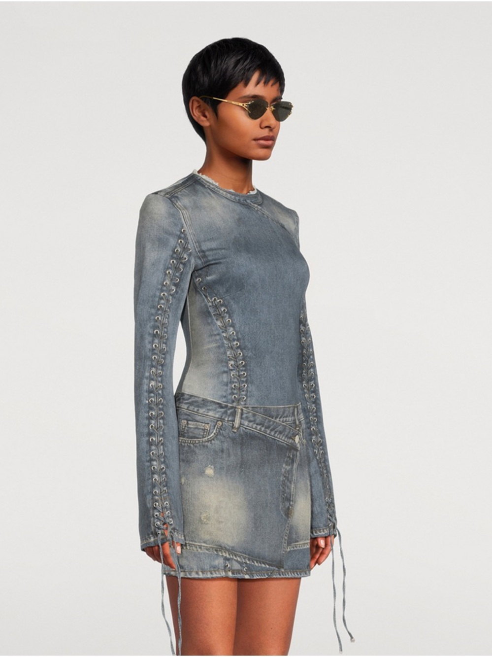 Edgy Denim-Look Dress Casual Party Mini - Picture 3 of 13